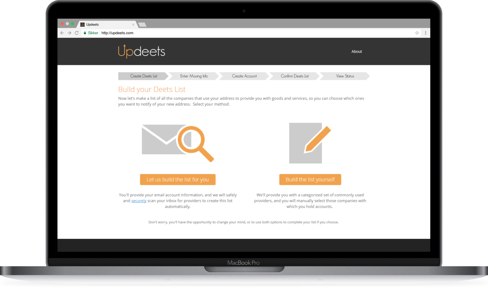 Updeets Screen "Create Deets List"