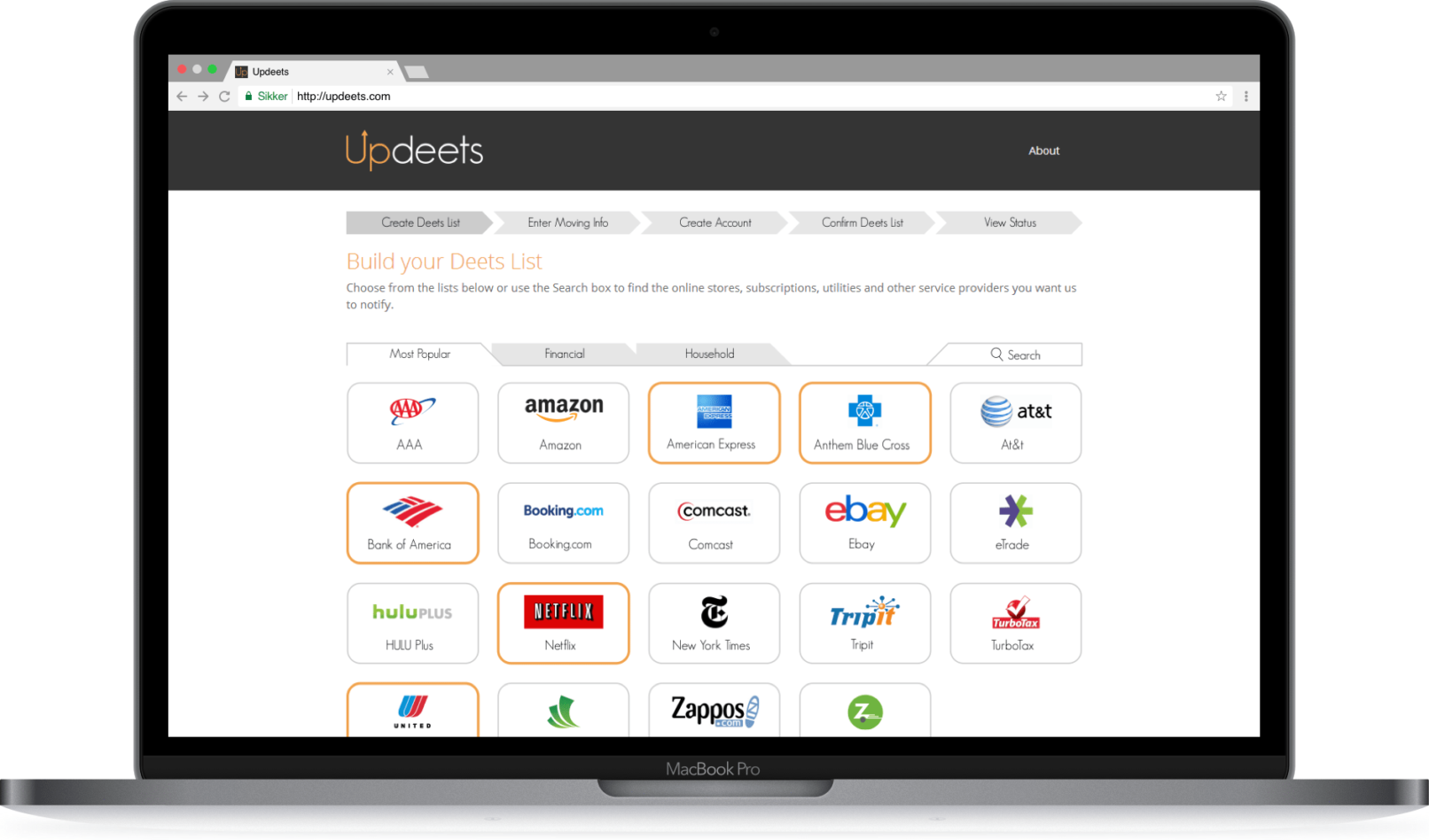 Updeets Screen "Create Deets List: Manual"