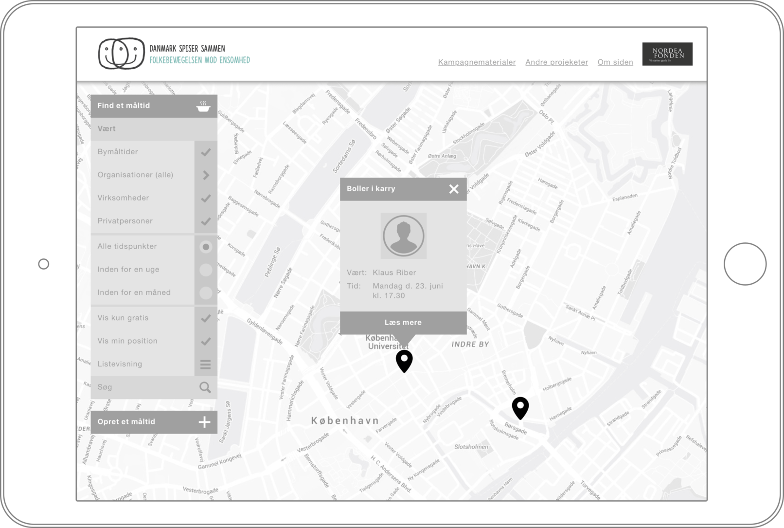 Danmark Spiser Sammen Wireframe: "Appetizer"