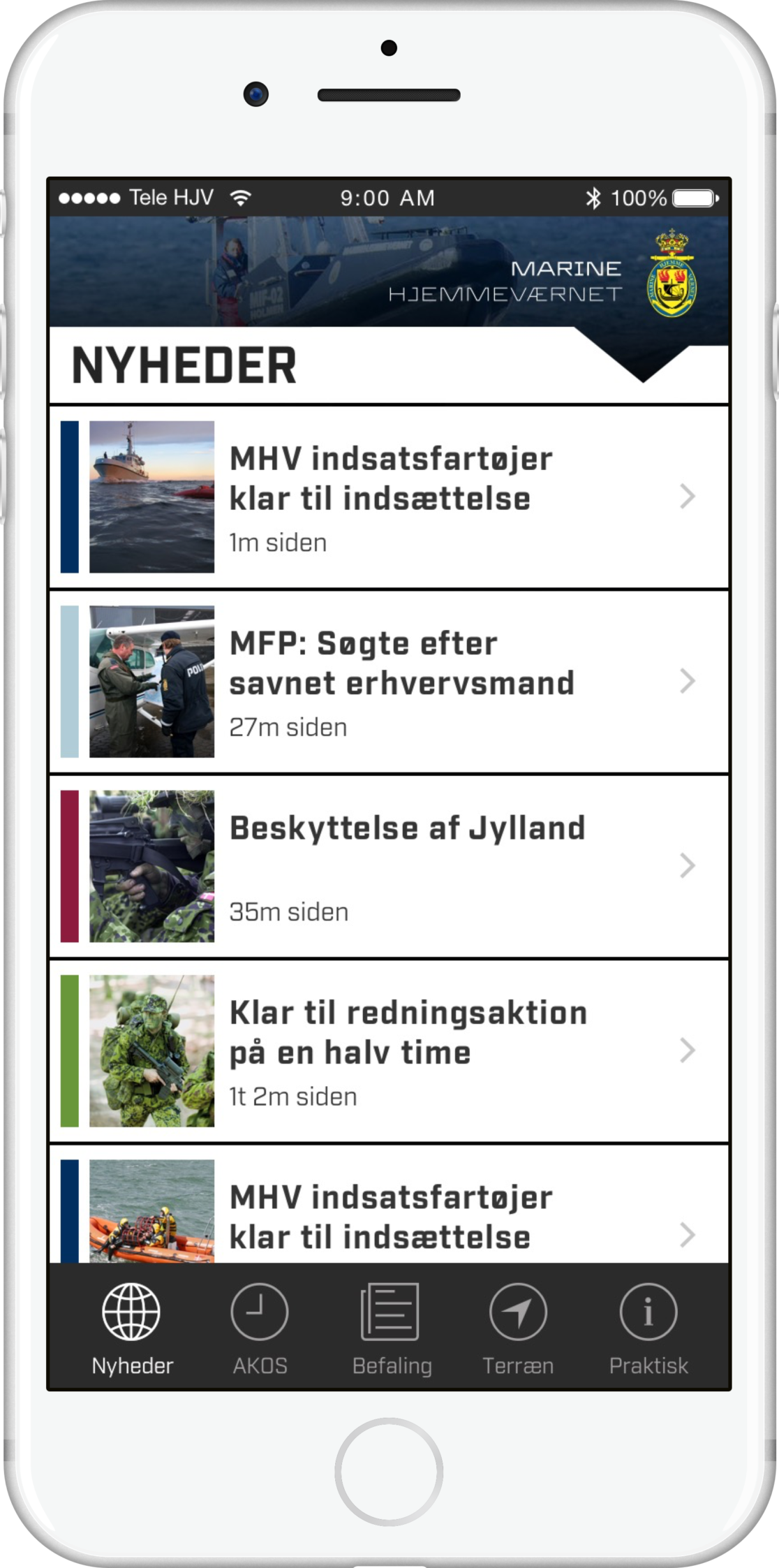 Hjemmeværnet App Screen: "News Overview"