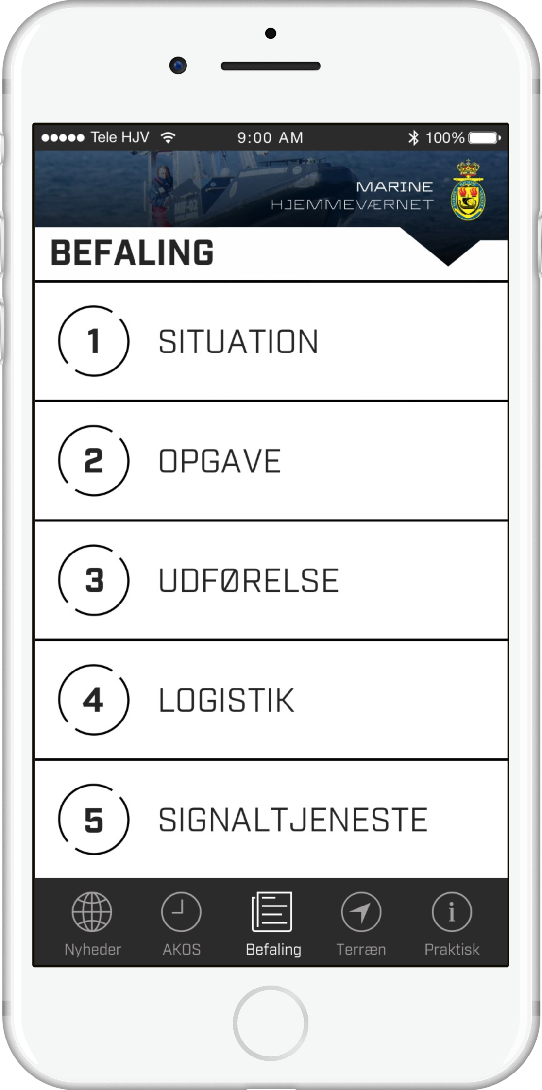 Hjemmeværnet App Screen: "Command"