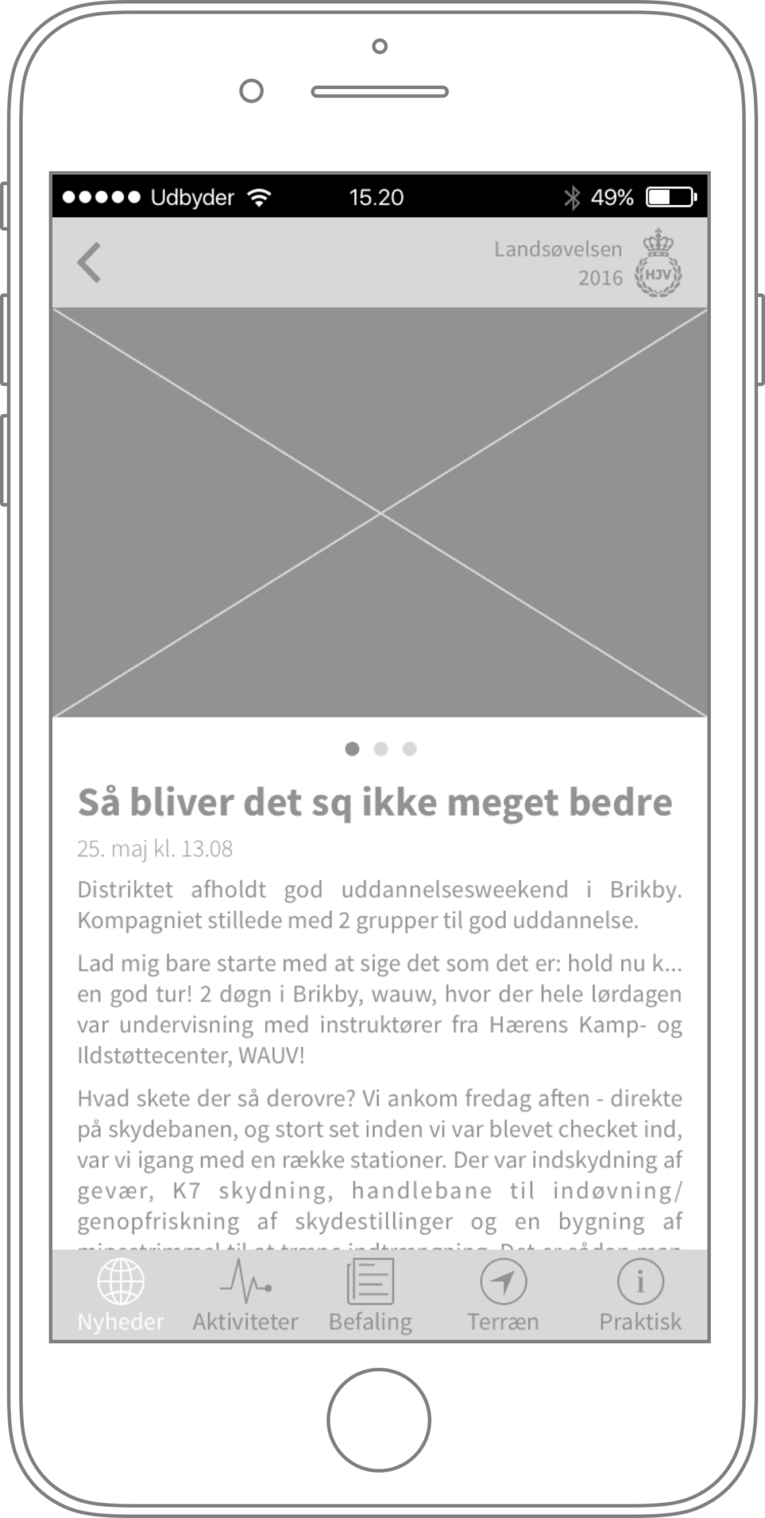 Hjemmeværnet App Wireframe: "News Article"