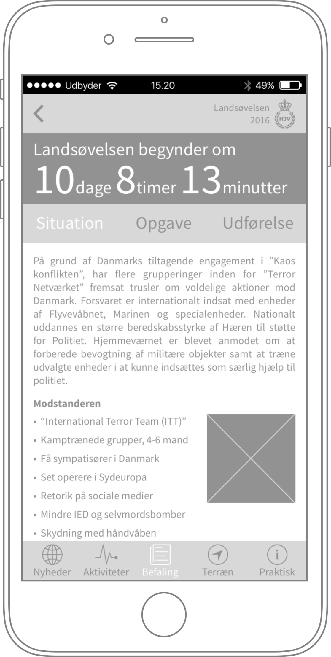 Hjemmeværnet App Wireframe: "Command"