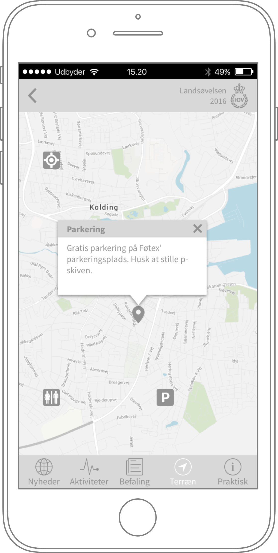 Hjemmeværnet App Wireframe: "Terrain"