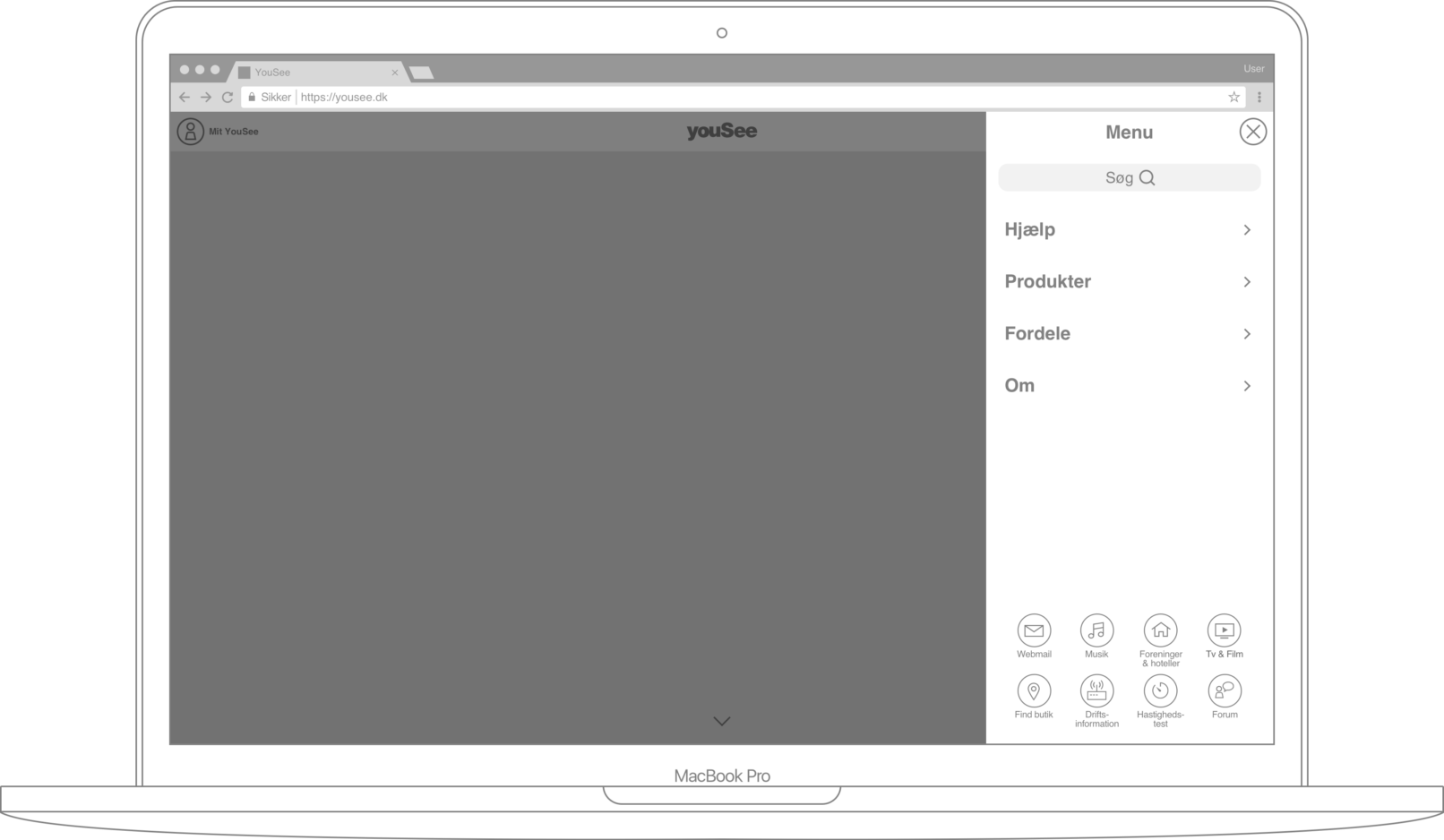 YouSee Main Navigation Wireframes: "Menu Level 1"