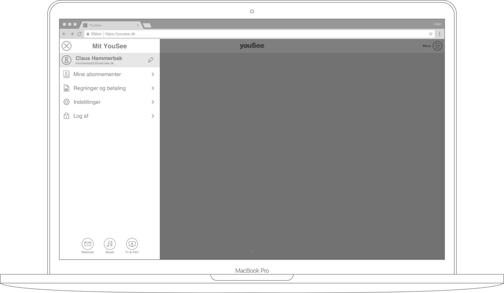 YouSee Main Navigation Wireframes: "Profile"